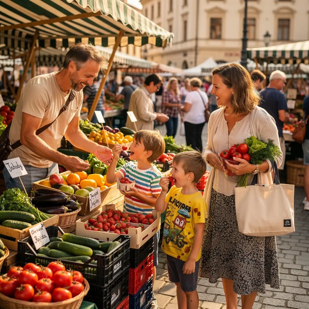 Děti hrající si v parku během rodinného výletu.