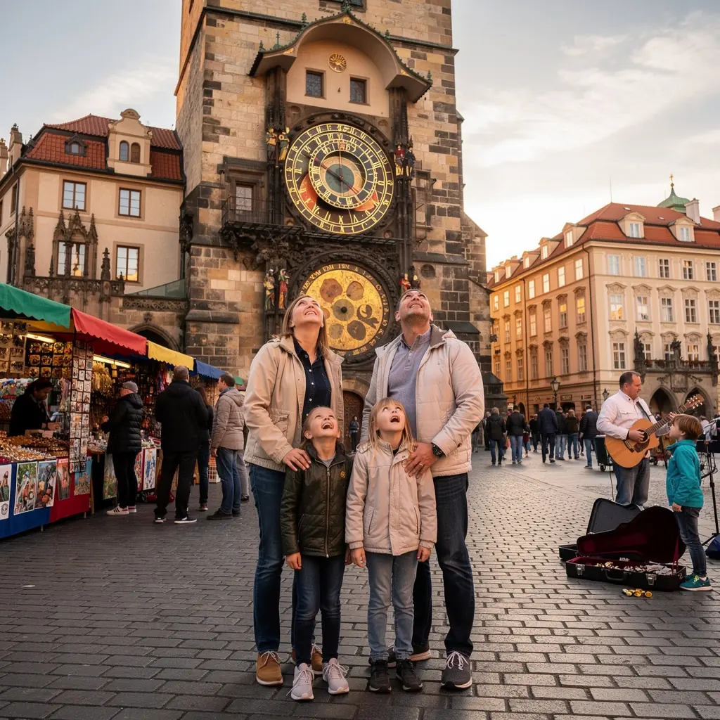 Děti obdivující výhled z rozhledny na Šumavě.